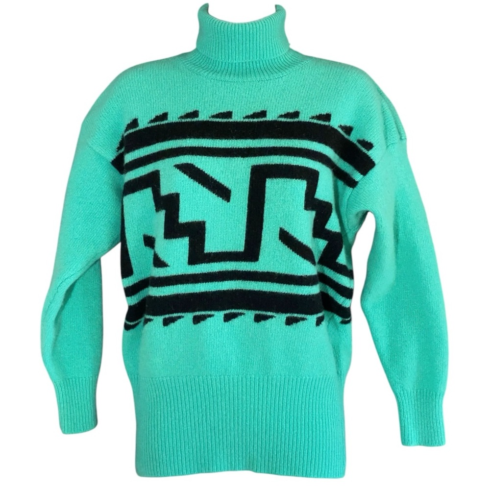 Vtg 90s Liz Claiborne Lambswool Turtleneck Aztec Sweater S Southwestern Boho